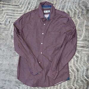 Express Burgundy Patterned Shirt with Chambray Accents
